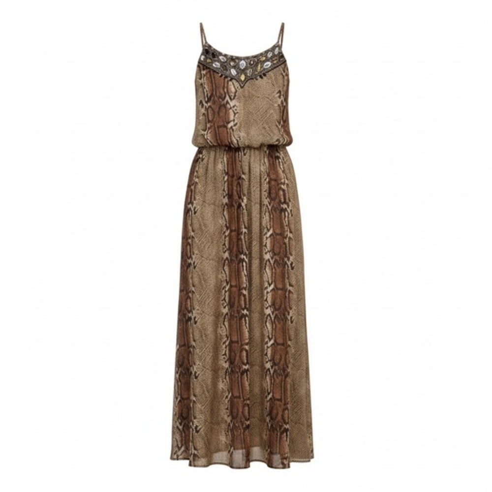 maxi  sleeveless silk animal print dress